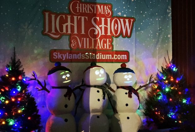 See singing snowment at the Skylands Stadium Christmas Light Show