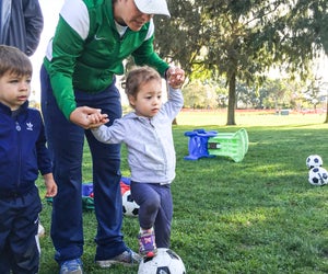 Parents are there for support at Soccer Kiddos toddler classes. Photo courtesy of Soccer Kiddos