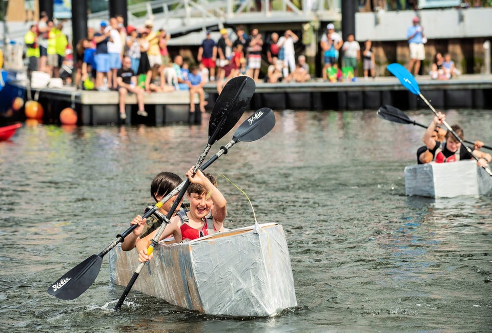 Check out the cardboard boat racers at SoundWaters HarborFest. Photo by Michael Bagley