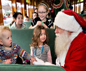 Meet Santa on the Christmas Tree Train in Ronks, Pennsylvania. Photo courtesy of the Strasburg Railroad