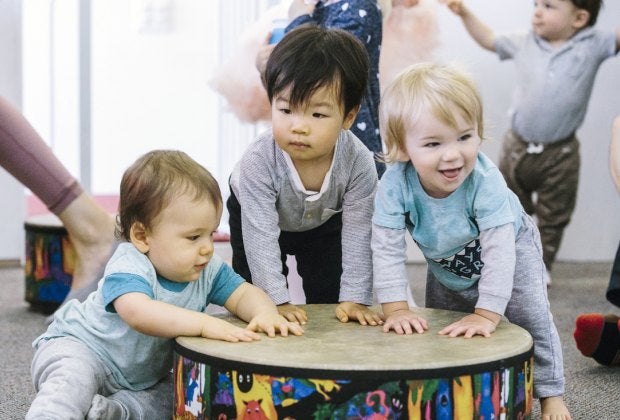 Little music makers learn and play together and with their grown-ups. Photo courtesy of Ladybug Music