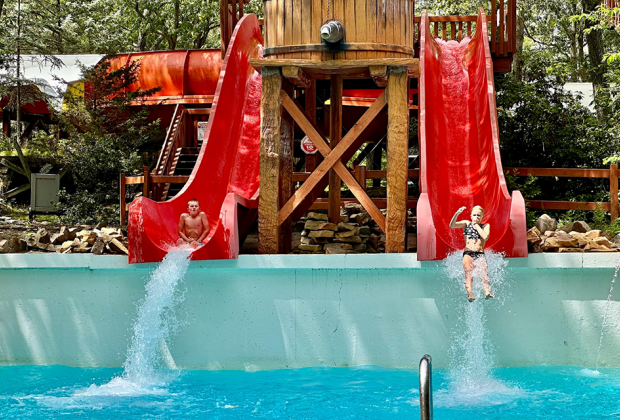 First into the pool wins as you race down Shotgun Falls at Riverhead's Splish Splash water park.
