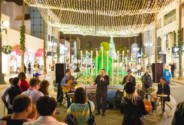 Menorah lighting at the Third Street Promenade. Photo courtesy of Downtown Santa Monica