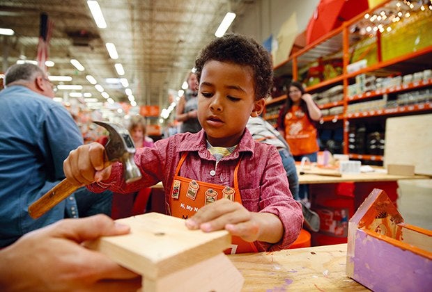Home Depot hosts free Kid Workshops on the first Saturday of every month.