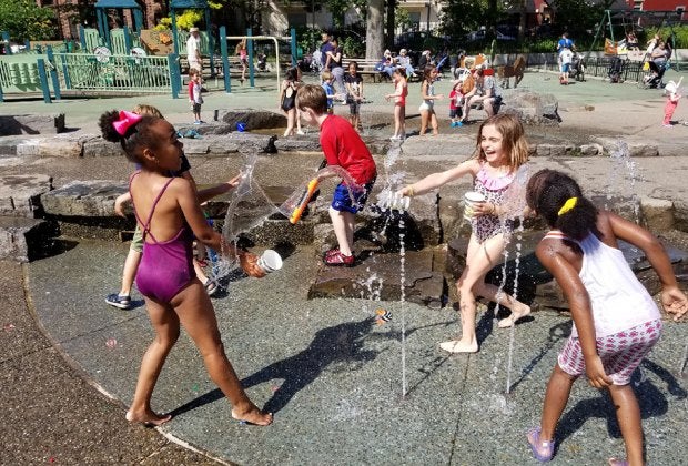 The water features at James J. Byrne Playground in Park Slope are a huge draw. Photo by Al DiIngeniis
