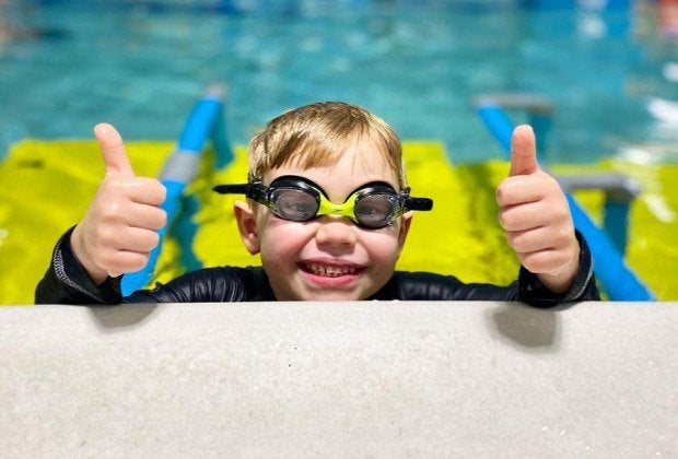 Kids and parents will love the pool at Goldfish Swim School, which is heated to 90 degrees and open several times a week for family swim.