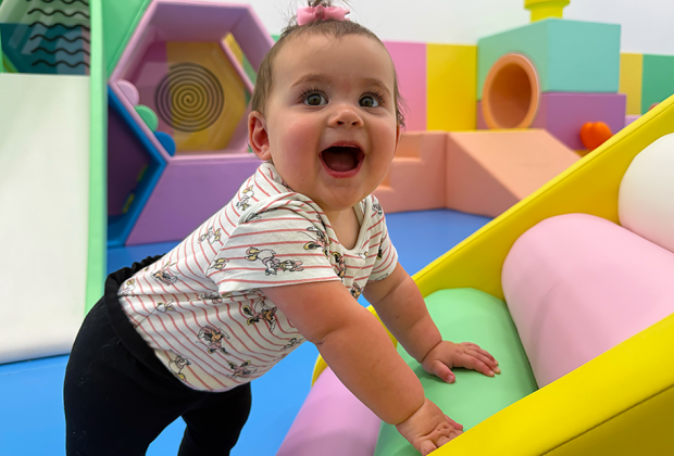 Little ones love  playing in the padded baby area at Jetsetter Kids Club. 