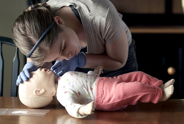 Students hone their babysitting skills at the American Red Cross babysitting class. Photo courtesy of American Red Cross; 