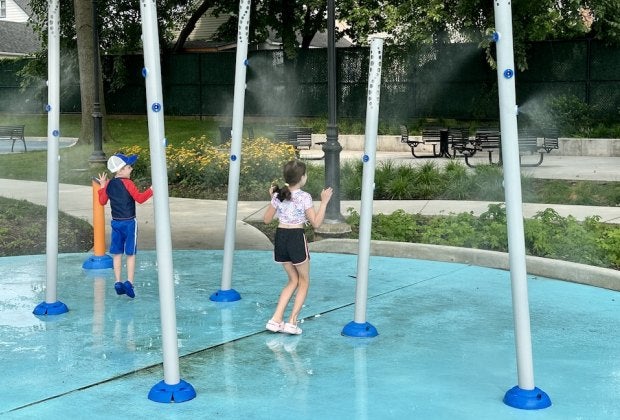 Broadway Park's extensive renovation features a tricked-out new splash pad. 