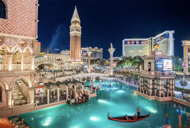 Sail trough the canals with a gondola ride at The Venetian Hotel and Casino.