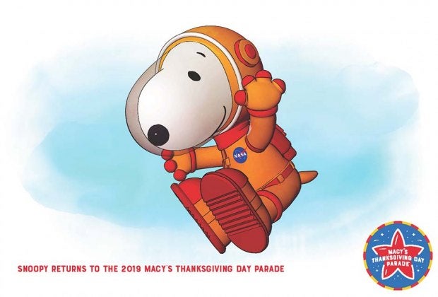 Snoopy makes his 40th appearance at the Macy's Thanksgiving Day Parade as an Apollo astronaut.