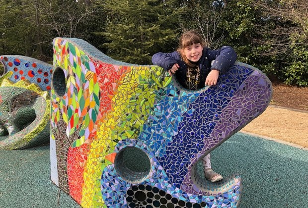 Enjoy the colorful textures and climbing structures at Abernathy Greenway Park's playground in Sandy Springs. Photo by Melanie Preis
