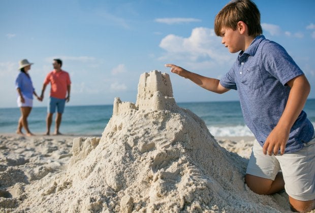 The white sand is perfect for sandcastles at Gulf Shores and Orange Beach. Photo courtesy of Gulf Shores/Orange Beach Tourism