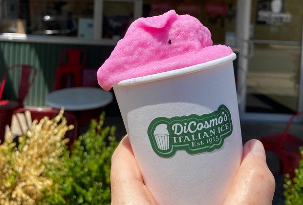 Snag a hot-pink hued treat from DiCosmos Italian Ice.