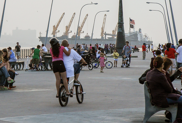 Bay Ridge's American Veterans Memorial Pier is a communal gathering place and offers an NYC Ferry landing to connect the neighborhood with the rest of NYC. Photo by Katherine Fox/NYCGo