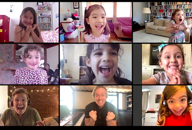 TADA! Youth Theater offers classes for ages 2-18. Here, "Jazzy Juniors" come together online to sing, dance, act, and be silly.