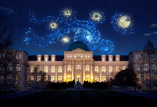 Starry Nights-inspired drone shows are coming to the NYBG this summer as part of Van Gogh's Flowers. Rendering courtesy of NYBG