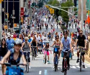 On three consecutive Saturdays in August, nearly seven miles of NYC’s streets are closed to cars and opened for people to play, run, walk and bike. Photo courtesy of the DOT
