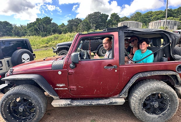 Family in jeep Off-roading: St. Kitts with Kids