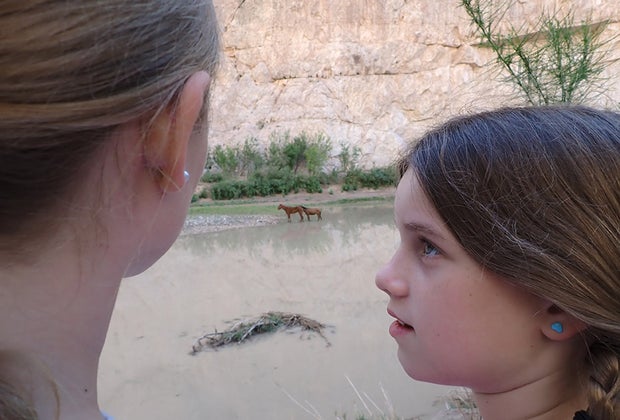 Big Bend National Park with Kids: The Boquillas Canyon trail climbs from the parking to the top of a cliff overlooking the Rio Grande.