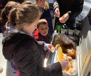 Learn how trees are tapped and how the sap is collected during a Maple Saturday program at Lenoir Preserve. Photo courtesy of the preserve