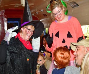 Have no fear: Those are friendly witches aboard Wilmington & Western Railroad's Halloween Express. Photo by Mike Ciosek